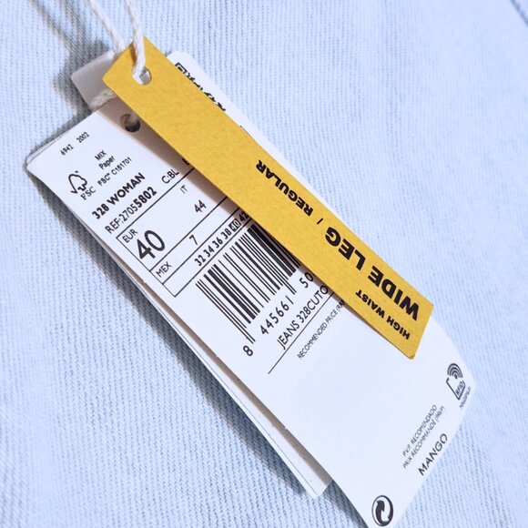 Mango "The Wide Leg Jeans" Light Wash | NWT & Cutout Pocket Detail | Size 8 US - Picture 10 of 12